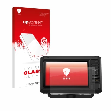 Parte frontale di una confezione del prodotto con il logo del marchio upscreen. Accanto è raffigurato il dispositivo Garmin EC