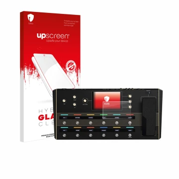 Parte frontale di una confezione del prodotto con il logo del marchio upscreen. Accanto è raffigurato il dispositivo Headrush 