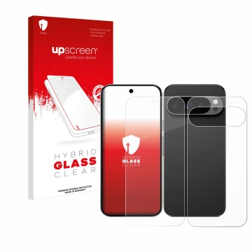 Parte frontale di una confezione del prodotto con il logo del marchio upscreen. Accanto è raffigurato il dispositivo Google Pi