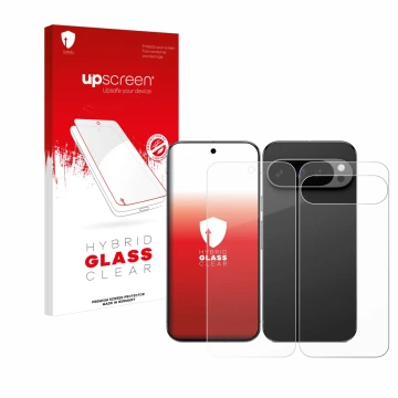 Parte frontale di una confezione del prodotto con il logo del marchio upscreen. Accanto è raffigurato il dispositivo Google Pi