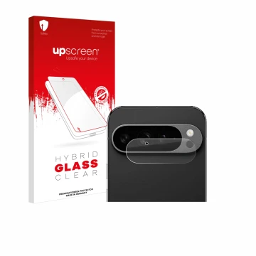 Parte frontale di una confezione del prodotto con il logo del marchio upscreen. Accanto è raffigurato il dispositivo Google Pi