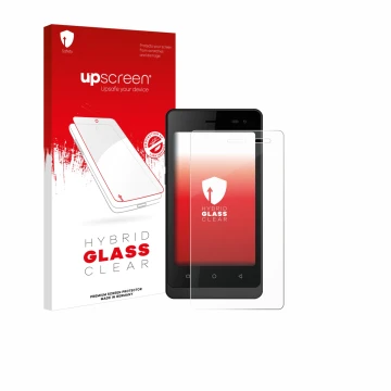 Parte frontale di una confezione del prodotto con il logo del marchio upscreen. Accanto è raffigurato il dispositivo Logicom W