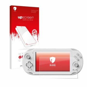 Parte frontale di una confezione del prodotto con il logo del marchio upscreen. Accanto è raffigurato il dispositivo AYN Odin 