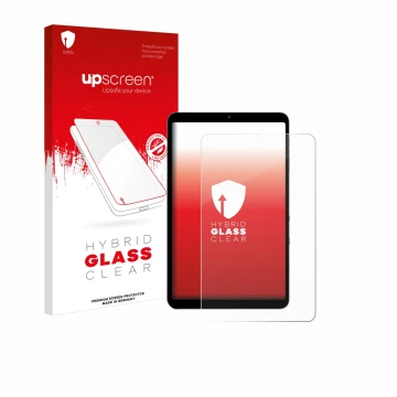 Parte frontale di una confezione del prodotto con il logo del marchio upscreen. Accanto è raffigurato il dispositivo Alldocube