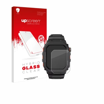 Parte frontale di una confezione del prodotto con il logo del marchio upscreen. Accanto è raffigurato il dispositivo Zeblaze A