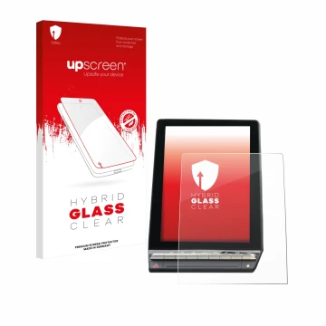 Parte frontale di una confezione del prodotto con il logo del marchio upscreen. Accanto è raffigurato il dispositivo Renault C