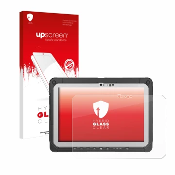 Parte frontale di una confezione del prodotto con il logo del marchio upscreen. Accanto è raffigurato il dispositivo Panasonic