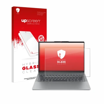 Parte frontale di una confezione del prodotto con il logo del marchio upscreen. Accanto è raffigurato il dispositivo Lenovo Id