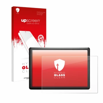 Parte frontale di una confezione del prodotto con il logo del marchio upscreen. Accanto è raffigurato il dispositivo Wacom One