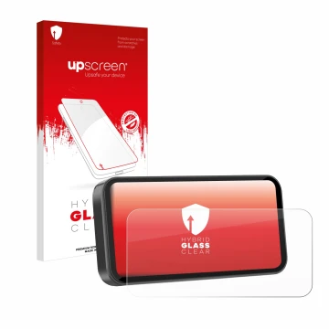 Parte frontale di una confezione del prodotto con il logo del marchio upscreen. Accanto è raffigurato il dispositivo Carpuride