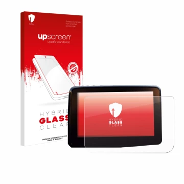 Parte frontale di una confezione del prodotto con il logo del marchio upscreen. Accanto è raffigurato il dispositivo Mazda 2 B