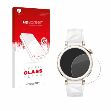 Parte frontale di una confezione del prodotto con il logo del marchio upscreen. Accanto è raffigurato il dispositivo Huawei Wa