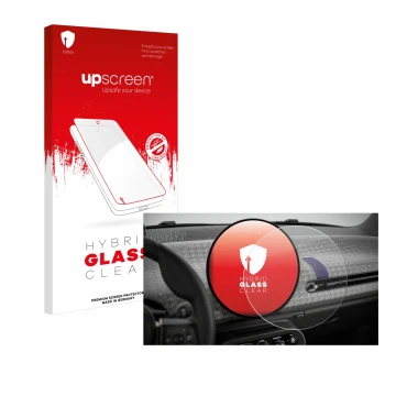 Parte frontale di una confezione del prodotto con il logo del marchio upscreen. Accanto è raffigurato il dispositivo Mini Coop