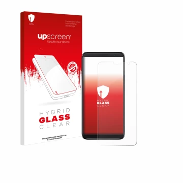 Parte frontale di una confezione del prodotto con il logo del marchio upscreen. Accanto è raffigurato il dispositivo TCL 403 c
