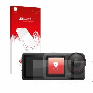 Parte frontale di una confezione del prodotto con il logo del marchio upscreen. Accanto è raffigurato il dispositivo DJI Osmo 