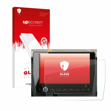 Parte frontale di una confezione del prodotto con il logo del marchio upscreen. Accanto è raffigurato il dispositivo Xzent F-2