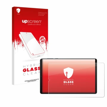 Parte frontale di una confezione del prodotto con il logo del marchio upscreen. Accanto è raffigurato il dispositivo Lenovo Le