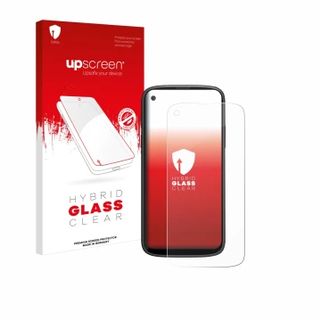 Parte frontale di una confezione del prodotto con il logo del marchio upscreen. Accanto è raffigurato il dispositivo Unihertz 