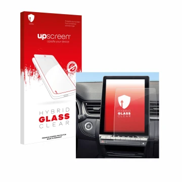 Parte frontale di una confezione del prodotto con il logo del marchio upscreen. Accanto è raffigurato il dispositivo Renault S