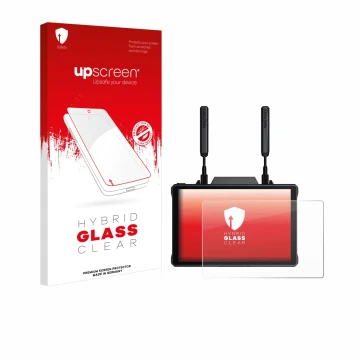 Parte frontale di una confezione del prodotto con il logo del marchio upscreen. Accanto è raffigurato il dispositivo Hollyland