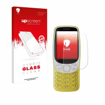 Parte frontale di una confezione del prodotto con il logo del marchio upscreen. Accanto è raffigurato il dispositivo Nokia 321
