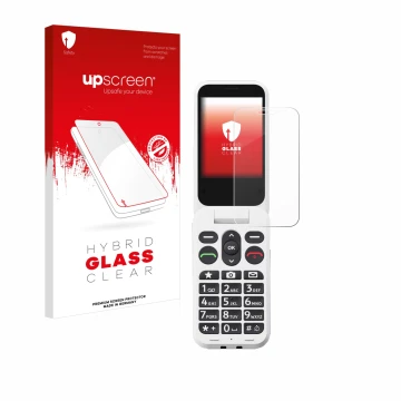 Parte frontale di una confezione del prodotto con il logo del marchio upscreen. Accanto è raffigurato il dispositivo Doro Leva