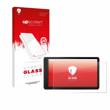 Parte frontale di una confezione del prodotto con il logo del marchio upscreen. Accanto è raffigurato il dispositivo Garmin Tr