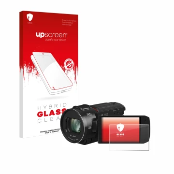 Parte frontale di una confezione del prodotto con il logo del marchio upscreen. Accanto è raffigurato il dispositivo Panasonic