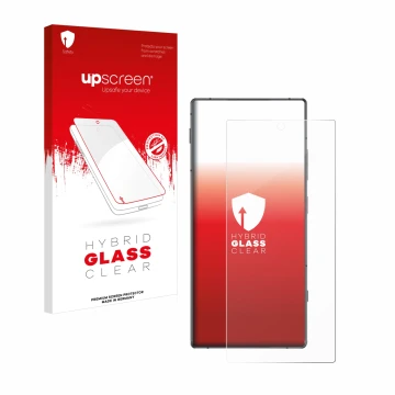 Parte frontale di una confezione del prodotto con il logo del marchio upscreen. Accanto è raffigurato il dispositivo Nubia Z70