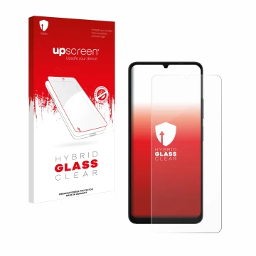 Parte frontale di una confezione del prodotto con il logo del marchio upscreen. Accanto è raffigurato il dispositivo Ulefone N
