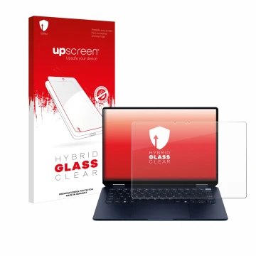 Parte frontale di una confezione del prodotto con il logo del marchio upscreen. Accanto è raffigurato il dispositivo HP OmniBo