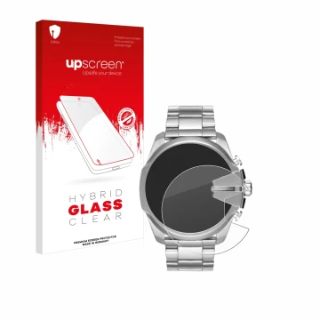 Parte frontale di una confezione del prodotto con il logo del marchio upscreen. Accanto è raffigurato il dispositivo Diesel Me
