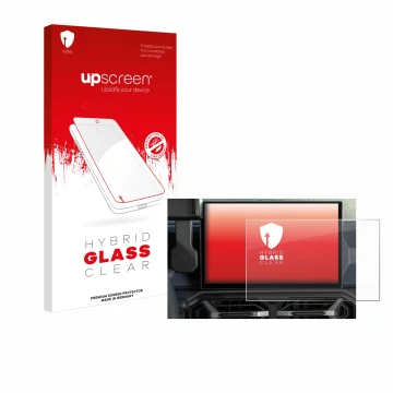 Parte frontale di una confezione del prodotto con il logo del marchio upscreen. Accanto è raffigurato il dispositivo Dacia Dus