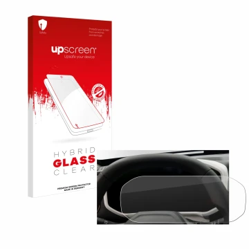 Parte frontale di una confezione del prodotto con il logo del marchio upscreen. Accanto è raffigurato il dispositivo Dacia Dus