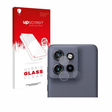 Parte frontale di una confezione del prodotto con il logo del marchio upscreen. Accanto è raffigurato il dispositivo Motorola 