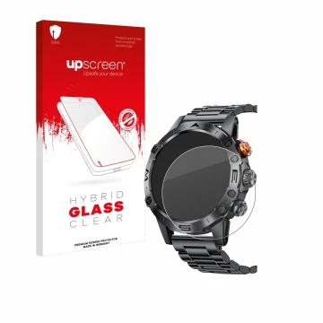 Parte frontale di una confezione del prodotto con il logo del marchio upscreen. Accanto è raffigurato il dispositivo DekeFit M