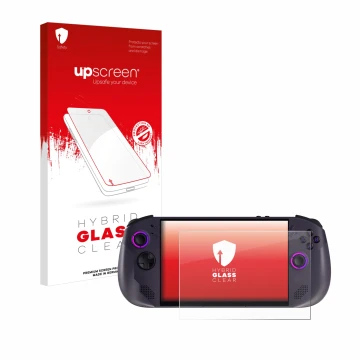 Parte frontale di una confezione del prodotto con il logo del marchio upscreen. Accanto è raffigurato il dispositivo Lenovo Le