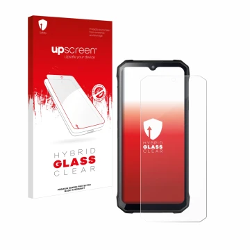 Parte frontale di una confezione del prodotto con il logo del marchio upscreen. Accanto è raffigurato il dispositivo Hotwav T7