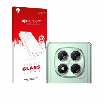 Parte frontale di una confezione del prodotto con il logo del marchio upscreen. Accanto è raffigurato il dispositivo Xiaomi Po