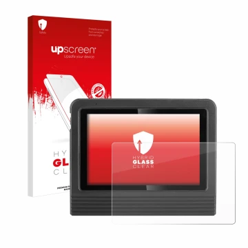 Parte frontale di una confezione del prodotto con il logo del marchio upscreen. Accanto è raffigurato il dispositivo Launch X-
