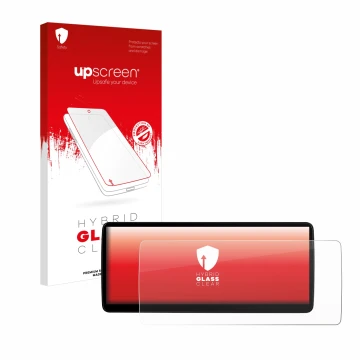 Parte frontale di una confezione del prodotto con il logo del marchio upscreen. Accanto è raffigurato il dispositivo Xtrons QL