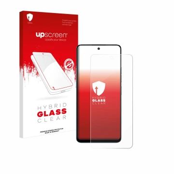 Parte frontale di una confezione del prodotto con il logo del marchio upscreen. Accanto è raffigurato il dispositivo Umidigi N