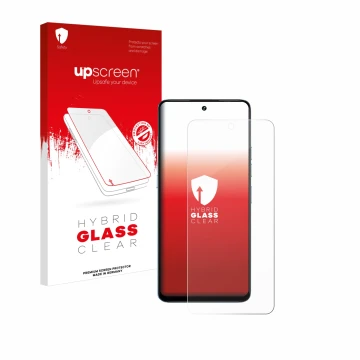 Parte frontale di una confezione del prodotto con il logo del marchio upscreen. Accanto è raffigurato il dispositivo Umidigi N
