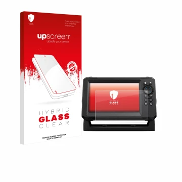 Parte frontale di una confezione del prodotto con il logo del marchio upscreen. Accanto è raffigurato il dispositivo Lowrance 