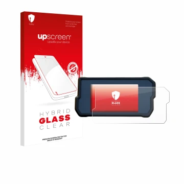 Parte frontale di una confezione del prodotto con il logo del marchio upscreen. Accanto è raffigurato il dispositivo KTM 390 /