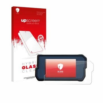 Parte frontale di una confezione del prodotto con il logo del marchio upscreen. Accanto è raffigurato il dispositivo KTM RC125