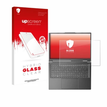 Parte frontale di una confezione del prodotto con il logo del marchio upscreen. Accanto è raffigurato il dispositivo Acer Aspi