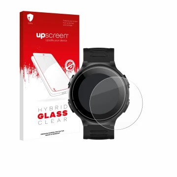 Parte frontale di una confezione del prodotto con il logo del marchio upscreen. Accanto è raffigurato il dispositivo Kiprun GP