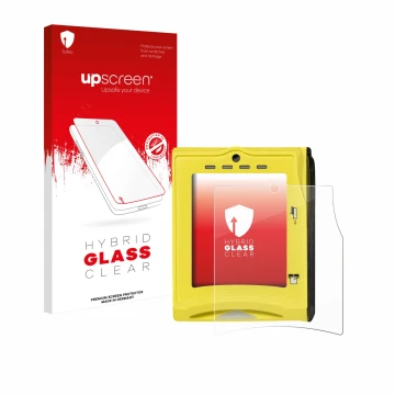 Parte frontale di una confezione del prodotto con il logo del marchio upscreen. Accanto è raffigurato il dispositivo Nayax VPO