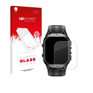 Parte frontale di una confezione del prodotto con il logo del marchio upscreen. Accanto è raffigurato il dispositivo Oukitel B